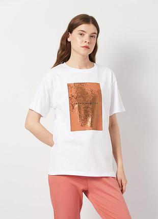 Футболка хлопковая женская eyma sport 191873 m белый/коричневый (2200005069899)