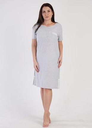 Нічна сорочка жіноча бавовняна великих розмірів vienetta 311333*08 192047 3xl біло-сіра (2200005075562)