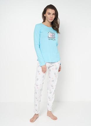 Пижама (лонгслив + штаны) женская больших размеров vienetta 187795 xl синяя (2200004970479)