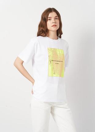 Футболка хлопковая женская eyma sport 191871 m белая с желтым (2200005069844)