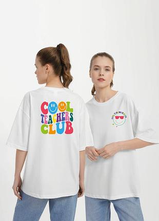 Футболка жіноча оверсайз біла з принтом "cool teachers club", xs