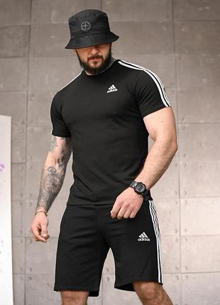 Мужской летний комплект adi черный (футболка и шорты), размеры s-xxl