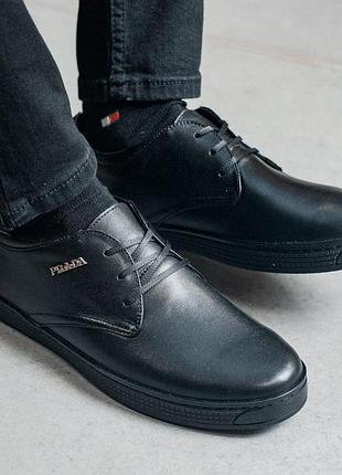 Классические prada black из натуральной кожи! повседневная кожаная обувь производитель - украина