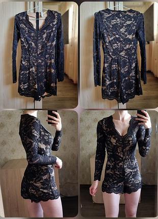 Черный комбинезон с шортами и с кружевом amisu, xs-s/42-44