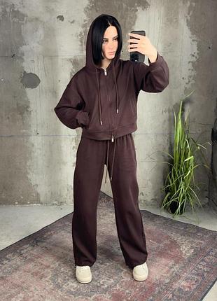 Костюм женский brown коричневый трикотажный повседневный оверсайз s–xl