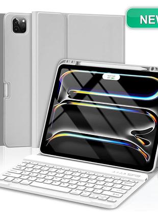Чехол-клавиатура tqq для ipad pro 13 m5/m4 серый магнитный съемный qwerty подставка держатель для apple pencil