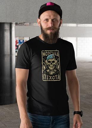Чорна чоловіча футболка «морська піхота» — військовий принт для морпіхів зсу l