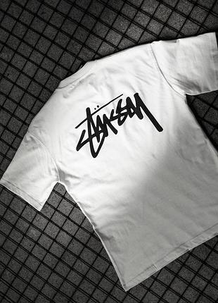 Футболка чоловіча oversize stussy white (тр6881) — біла широка футболка стуссі