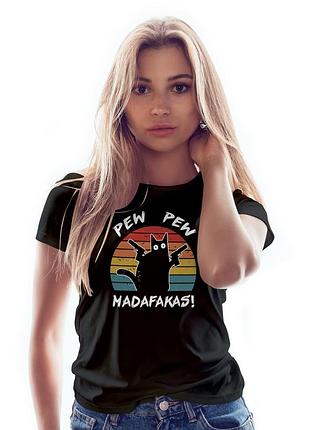 Женская черная футболка с принтом – "pew pew madafakas" xl