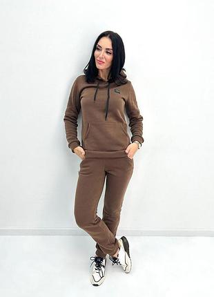 Модный теплый женский костюм прогулочный спортивный костюм флисовый утепленный женский костюм на флисе женский 42-44, шоколадный