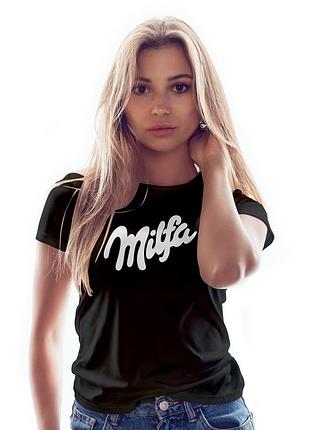 Чёрная женская футболка с надписью "милфа (milfa) 2xl