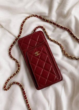 Сумка для телефону chanel burgundy phone bag/wallet on chain