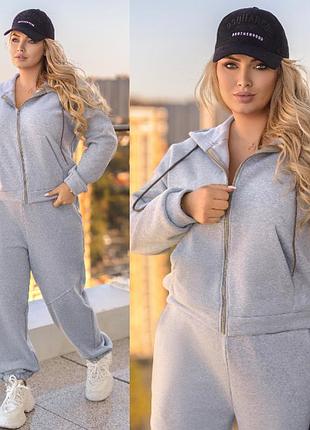 Теплый женский спортивный костюм на флисе зимний утепленный флисовый 42-44, серый