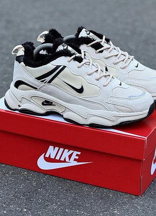 Зимние мужские кроссовки найк nike (мех) white black белый черный 40 43
