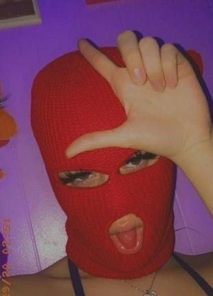 Яркая красная балаклава новая трендовая маска шапка женская мужская