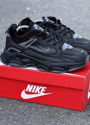 Зимние мужские кроссовки найк nike (мех) black черный 40