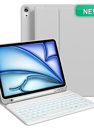 Чехол-клавиатура для ipad air 11/10.9 kvtvou серый qwertz bluetooth подсветка 7 цветов