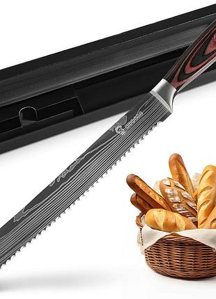 Ніж для хліба kuogas із зубчастим краєм, високоякісна нержавіюча сталь, надто гостре лезо 26 см з ергономічною дерев’яною ручкою