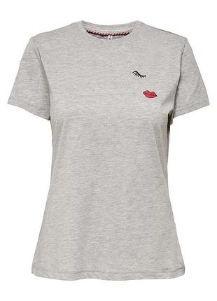 Футболка onljenni life fit s/s top box jrs 15249479-light grey melange-print:face only l серый 15249479-light grey melan