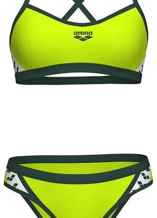 Жіночий купальник роздільний арена оригінал arena icons bikini cross back solid салатовий жін 005037-660