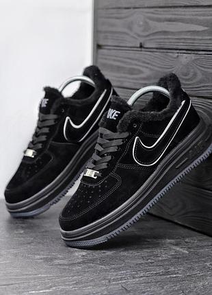 Зимние мужские кроссовки найк суеде nike suede winter мех black черный 40