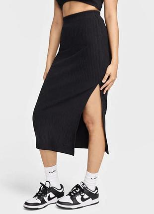Жіноча спідниця найк оригінал nike sportswear chill knit ribbed md skirt fq1636-010 (оригінал) fq1636-010