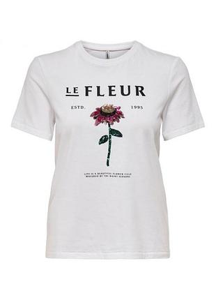 Футболка onlkita reg s/s lefleur top box jrs 15254498-bright white-print:fleur only xs белый 15254498-bright white-pri