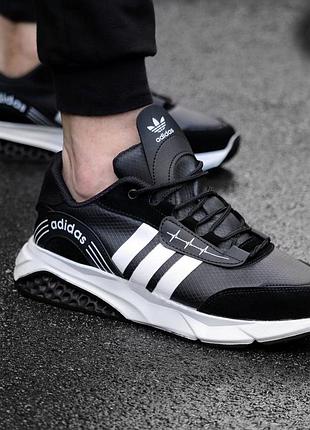 Мужские кроссовки адидас adidas black white чёрный белый 40