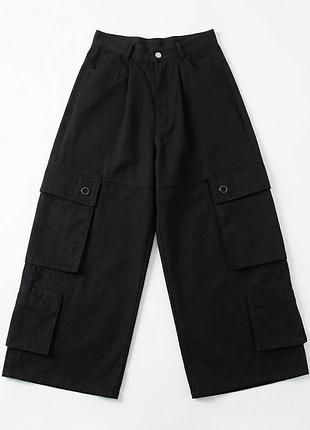 Штани карго baggy split чорні демі