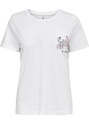 Футболка onlkita life reg s/s top box jrs 15231603-bright white-print: crab only m белый 15231603-bright white-pri s