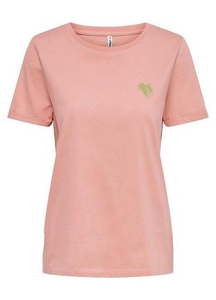 Футболка onlkita s/s logo top noos 15244714-rosette-print:gold glitter heart only l разовый 15244714-rosette-print:go