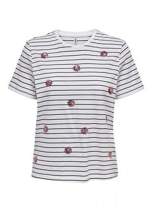 Футболка onlkita reg s/s lefleur top box jrs 15254498-bright white-stripes:black + print flower only 15254498-bright white-str