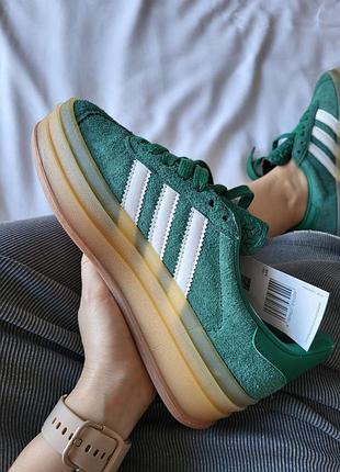 Женские кроссовки adidas gazelle platform адидас газель платформ зеленые для повседневной носки