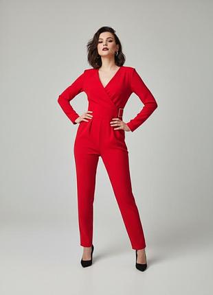 Жіночий брючний комбінезон на запах однотонний h+h moda червоний