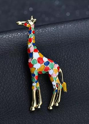 Брошь разноцветная жираф брошка пин значок1 фото