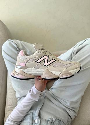 Женские кроссовки new balance 9060 нью бэланс 9060 бежевые с розовым легкие и удобные стильные