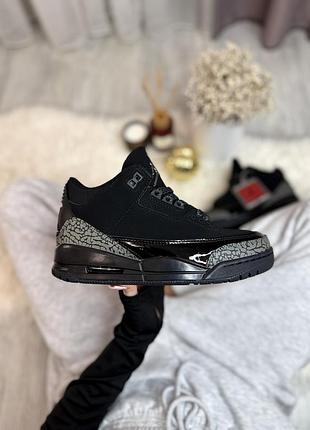 Кроссовки nike air jordan 3 black cat найк эйр джордан 3 черные для мужчин и женщин стильные и качественные 39