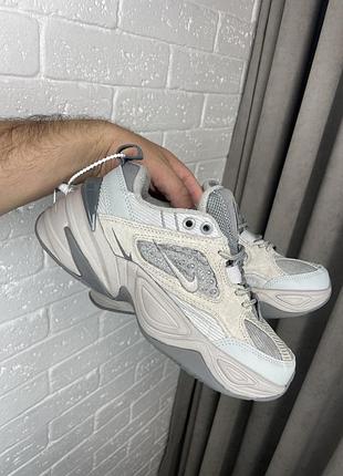Кроссовки женские мужские nike m2k tekno серые, найк м2к текно на высокой подошве светло-серые