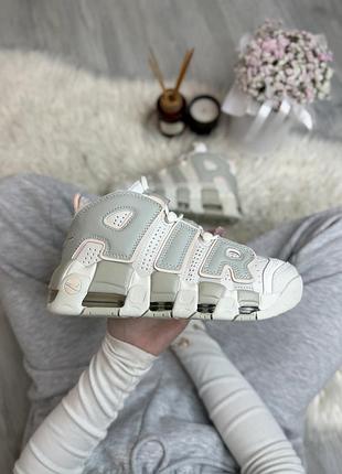 Кросівки nike air more uptempo дутики найк еір мор уптемпо білі з бежевим легкими та комфортними