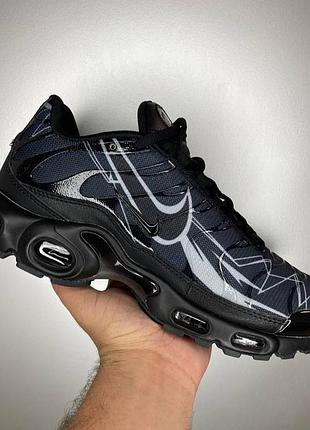 Nike air max plus tn la requin, мужские спортивные кроссовки найк эир макс плюс тн черные с серым