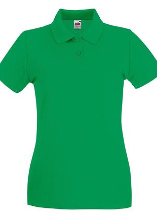 Футболка поло женская зеленая премиум premium polo lady-fit fruit of the loom,m