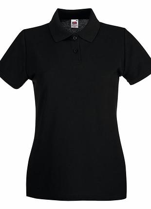 Футболка поло женская черная премиум premium polo lady-fit fruit of the loom,xs