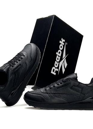 Чоловічі кросівки шкіряні reebok classic leather чорні стильні кроси рібок класік на весну літо в'єтнам 45