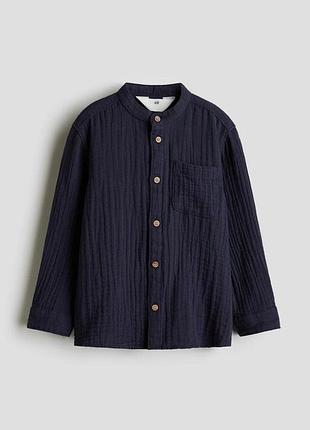 Дитяча муслінова сорочка для хлопчика h&m 122 см темно-синя (26031702f)