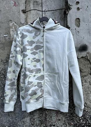 Зіп худі bape сіро-біла (фосфорний принт) xl