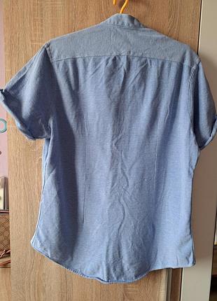 Голубая рубашка тенниска мужская zara slim fit размер xl коттон 100% 2