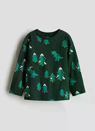 Детский новогодний лонгслив для мальчика h&m 92 см темно-зеленый (25111708a) 2-4 роки, 98 - 104 см