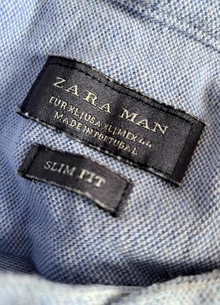 Голубая рубашка тенниска мужская zara slim fit размер xl коттон 100% 3