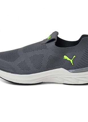 Puma gray black мокасины серые с салатовым