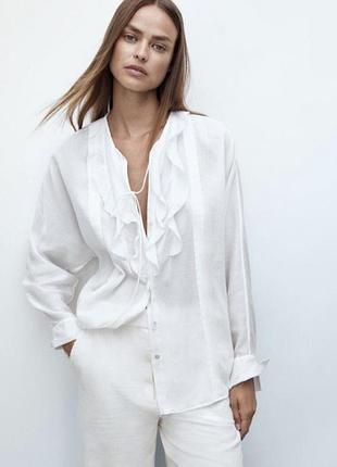 Massimo dutti коттоновая рубашка с рюшами свободного кроя